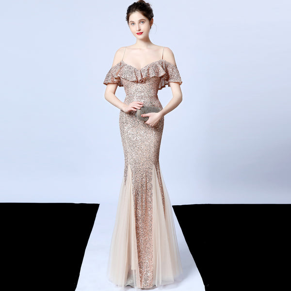 polyester thread fringed beads fishtail banquet elegant temperament annual meeting host car model party dress female autumn