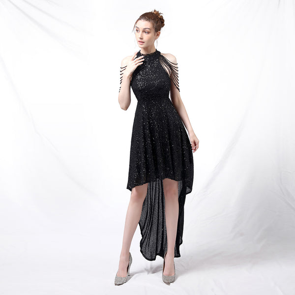 Vestido sexy con escote en V y cuentas en forma de L para presentaciones en salas de modelos de autos 
