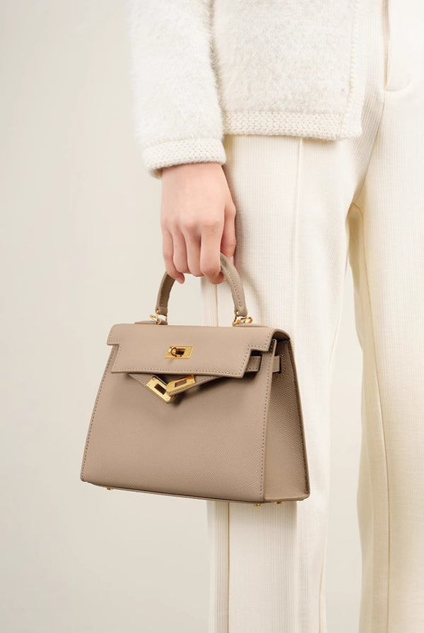New Fashion Cowhide High-end Leather Kelly Bag Mini Crossbody Handbag Female Bag