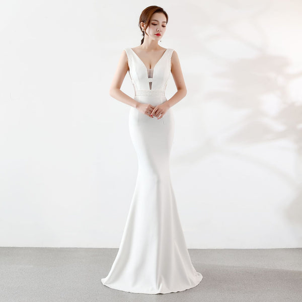 - Evening Dress Women's  New Sexy Celebrity Fishtail Long Host Dress Temperament Skinny V-Neck