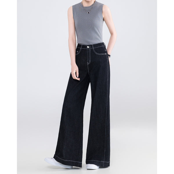 Pantalones vaqueros de pierna ancha de mezclilla de color primario para mujer, sueltos y finos, nuevos pantalones de piso retro de cintura alta lavados de primavera 