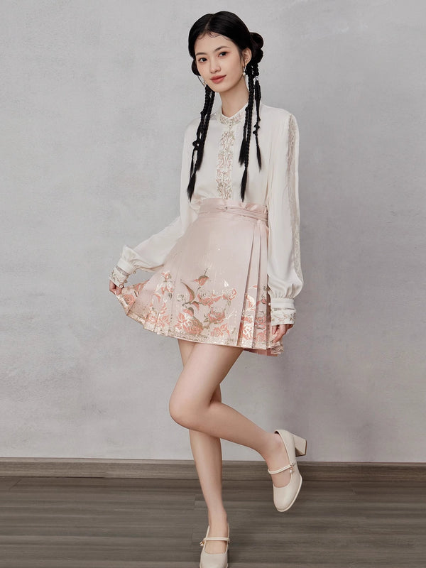 Pink horse dress short skirt gilt rose woven gold skirt women's adult new Chinese style 2025 summer new hanfu