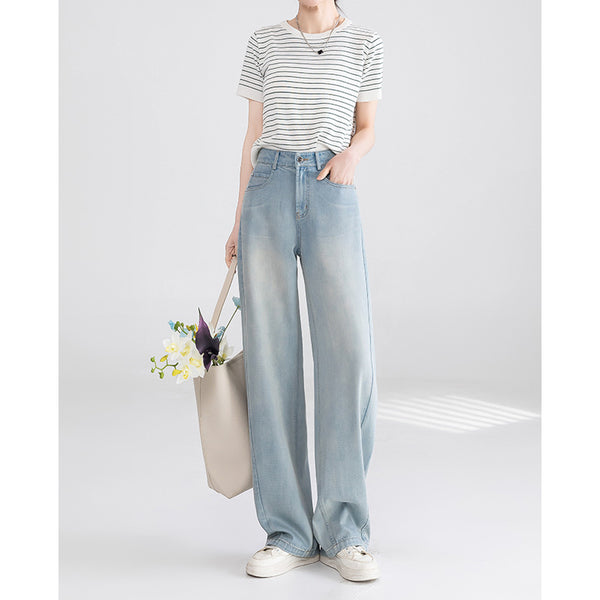 Pantalones vaqueros casuales de cintura alta y holgados de Yanrui, nuevos pantalones de algodón Tencel con drapeado fino tipo banana para mujer 