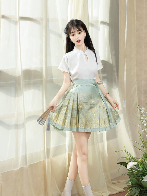 Blue horse dress short suit female adult 2025 new summer hanfu new Chinese skirt can be worn at ordinary times