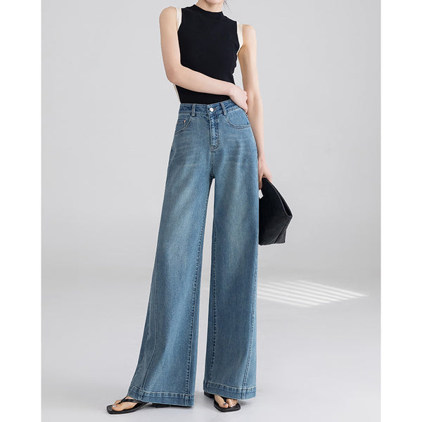Yanrui, pantalones vaqueros de pierna ancha de alta gama de moda para mujer, tendencia de primavera, nuevos pantalones de piso acampanados de cintura alta sueltos 
