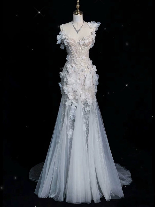 White evening dress skirt women's high-end light luxury niche wedding dress birthday adult toast heavy industry party
