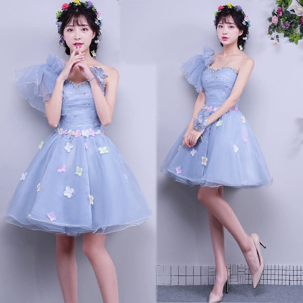 new evening dress bridesmaid dress short birthday party stage catwalk host single shoulder dress fluffy skirt