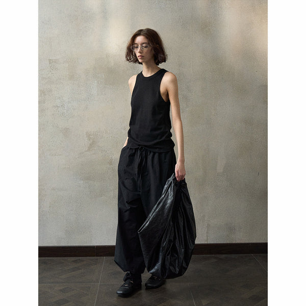 Pantalones cónicos de tela Omi Sun con lazo para primavera, para mujer, más cómodos para desplazamientos, piernas anchas y sueltas, cintura elástica M8200 