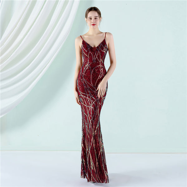 0bead suspender toast dress bride long thank you banquet slim fish tail skirt wedding car model exhibition dress