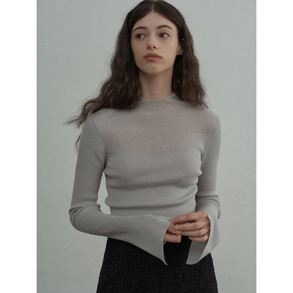 Jersey de punto de manga larga con cuello alto y puños divididos en mezcla de lana de otoño M5653 