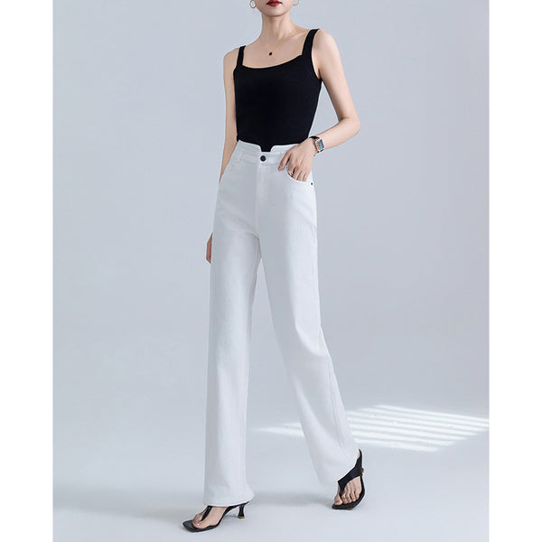 Pantalones vaqueros blancos de cintura alta para mujer, nuevos pantalones de primavera con corte estrecho y pierna recta, pantalones finos y versátiles de moda. 