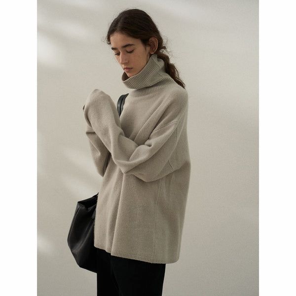 Suéter holgado de cuello alto de lana, nuevo suéter de otoño, manga larga, minimalista, versátil y holgado, M7296 
