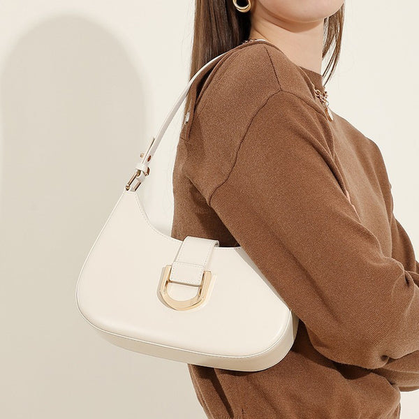 Bolso de hombro de moda para mujer, tipo baguette, de piel de vaca, con textura en la axila, versátil, con abertura oblicua.