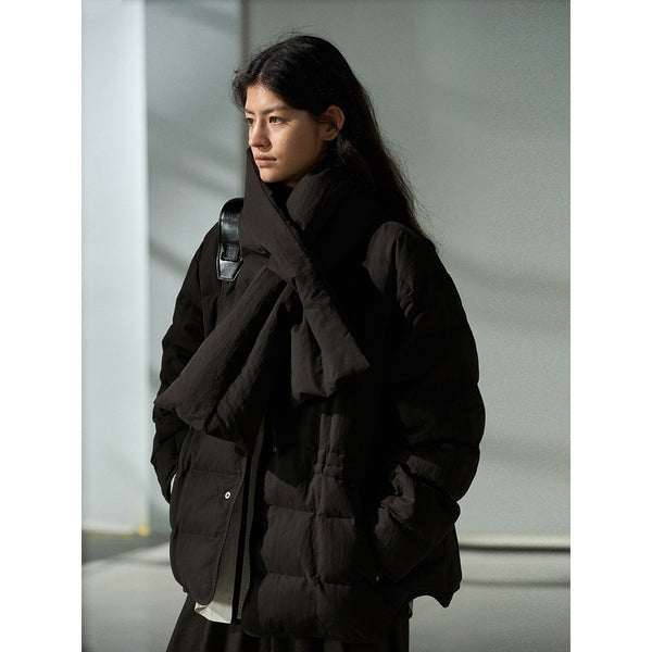 Chaqueta corta de plumas con rejilla Matte Heng, nueva chaqueta de plumón estándar nacional, con bufanda extraíble, versátil y fina, M7382 