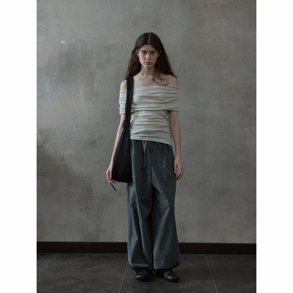 Top de tubo con temperamento de hombro de una palabra, top ajustado de punto, simple, de lana Tencel, primavera y verano, nuevo M8677 