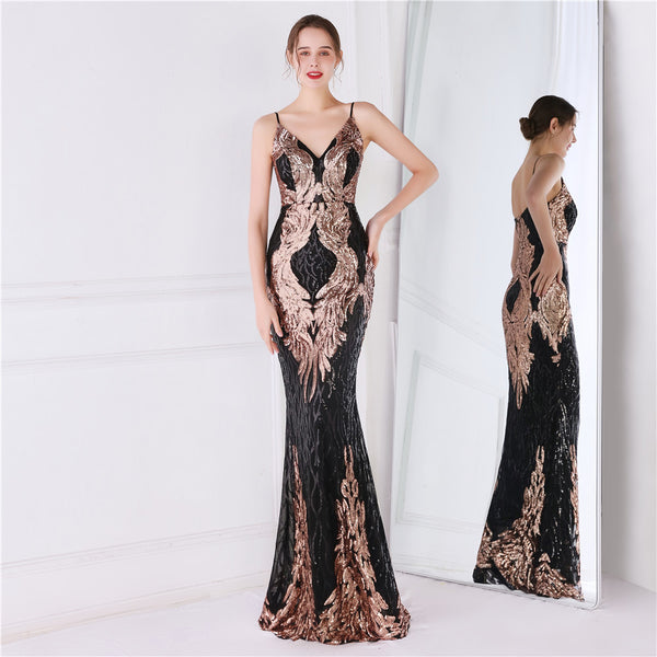 000 new sequined fishtail long dress performance Internet celebrity event banquet car model etiquette evening dress