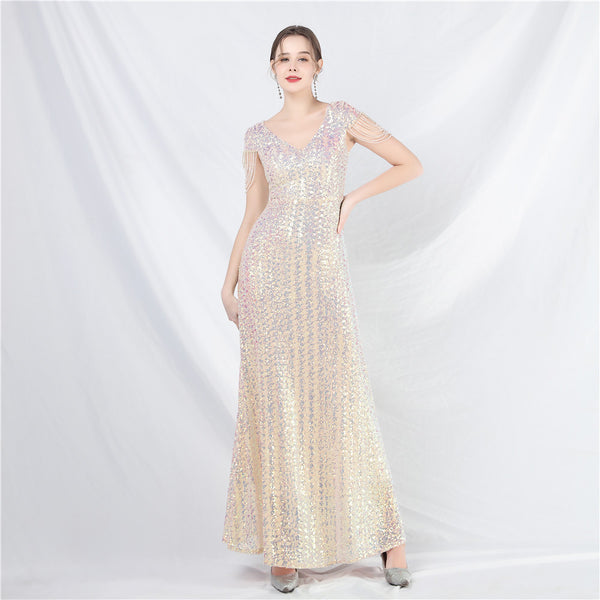 New A-shaped pendulum dress skirt craft beaded sequined long A-shaped evening dress