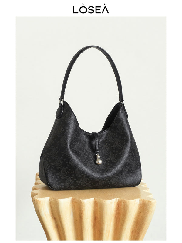 LOSEA cultural relics joint name "Gourd · Zhiyi" Ruyi cloud pattern large-capacity tote bag women's shoulder bag
