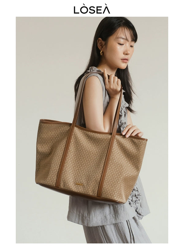LOSEA's original "Summer Narrative" woven large-capacity tote bag women's  new brown shoulder bag bag