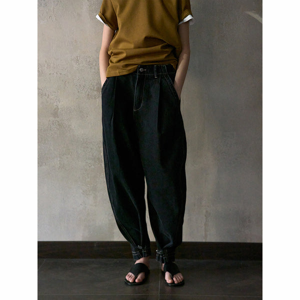 Jeans retro curvos de líneas brillantes en colores contrastantes para mujer M8525, modelos nuevos de primavera con hebilla desmontable de dos piezas para desplazamientos diarios 