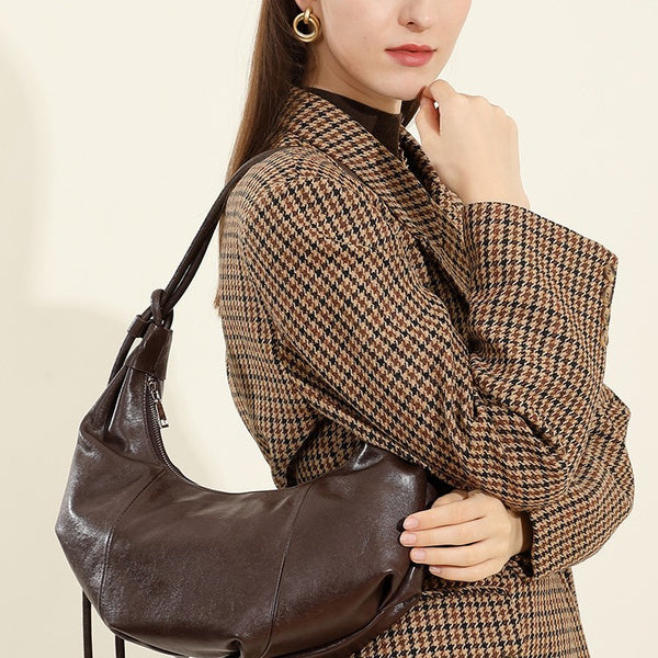 Bolso bandolera de cuero estilo retro estilo croissant, popular para otoño e invierno.