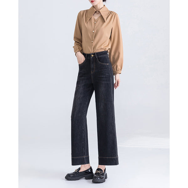 Pantalones vaqueros de nueve puntos para mujer, de moda, de primavera, nuevos, de cintura alta, sueltos y delgados, con pierna recta, tendencia 