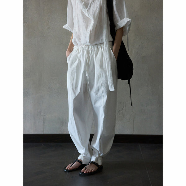 Pantalones cónicos de tela Omi Sun con pies atados, de primavera para mujer, cintura elástica media y baja, versátiles, piernas anchas y sueltas M8200 