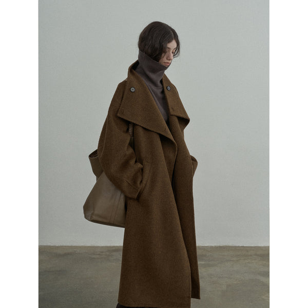 Abrigo de lana de alpaca de doble cara hecho a mano para otoño e invierno, chaqueta holgada de cuello alto largo de perfil grande M5549 