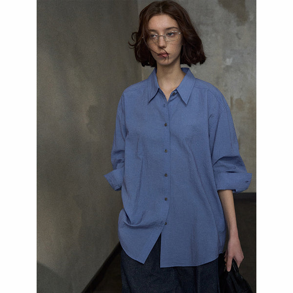 [Knowledge] Transparent brocade silk linen natural texture shirt loose and versatile new commuter top women's M8245