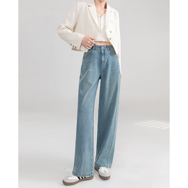Pantalones de mezclilla tipo cimitarra elásticos de cuatro lados de calidad Yanrui, nuevos pantalones casuales de cintura alta y delgados para mujer de primavera 