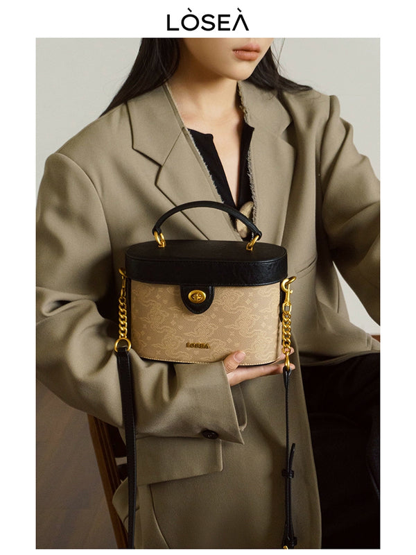 LOSEA cultural relics joint name "< unk > < unk > Ruyi Moire  Box Bag Women's Bag  New Shoulder Bag