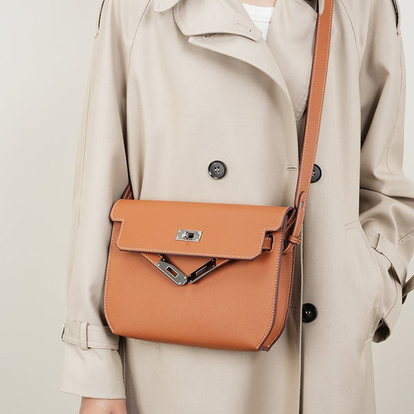 Bolso bandolera popular de gran capacidad, bolso bandolera de piel de vaca auténtica, bolso de mujer, bolso Kelly, bolso bandolera versátil y moderno.