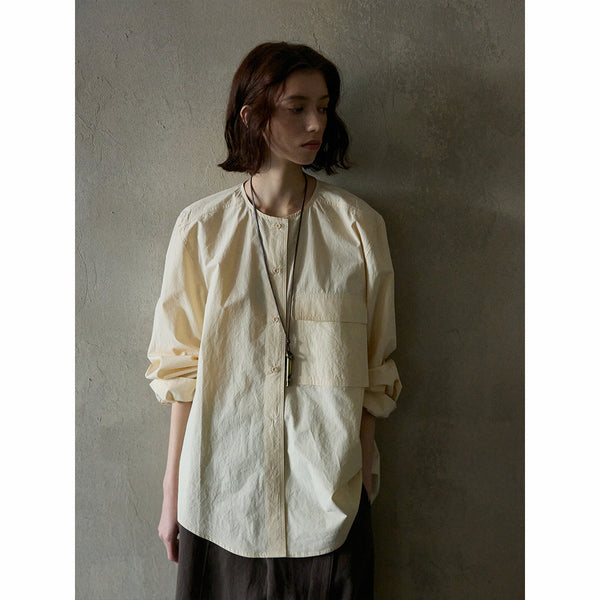 Camisa de cuello redondo con bolsillo Omi Sun, nueva, de primavera, holgada, de talla media y larga, para uso diario M7352 