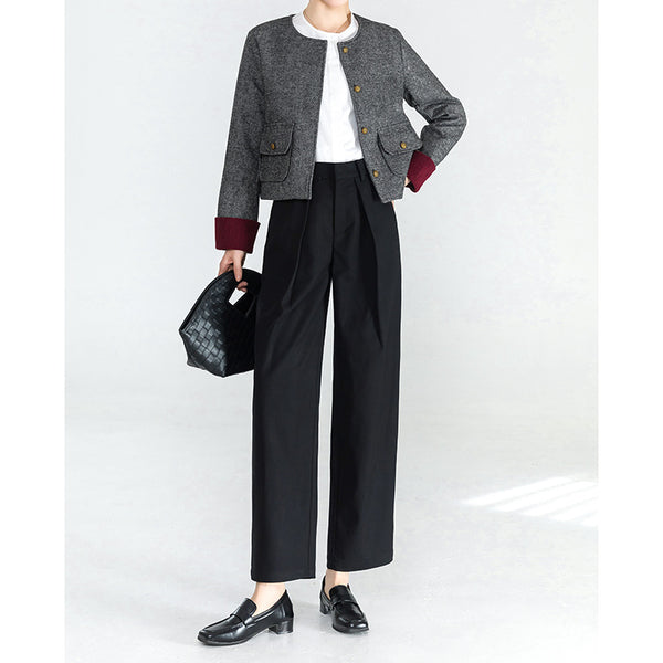 Pantalones de pierna ancha de nueve puntos con viento de dinero antiguo para mujer, exquisitos nuevos pantalones de traje de hoz versátiles y finos de lana Tencel de cintura alta 