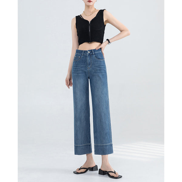 Pantalones vaqueros de calidad para mujer, de verano, finos, de cintura alta, finos, pequeños, verticales, rectos, de nueve puntos 