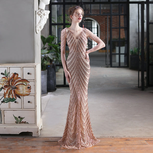 new sequined fishtail long dress performance Internet celebrity event banquet car model etiquette evening dress