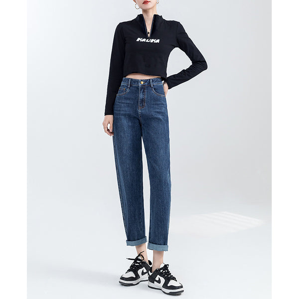 Pantalones vaqueros de nueve puntos para mujer, informales, versátiles, de cintura alta y tendencia de primavera 
