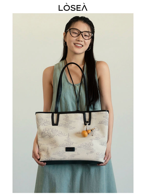 LOSEA cultural relics joint name "Floating Mist" auspicious cloud pattern large-capacity tote bag women's  new gourd shoulder bag