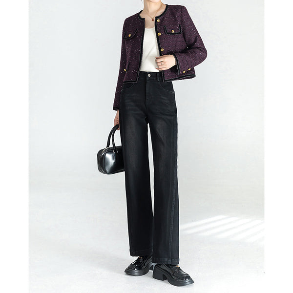 Pantalones vaqueros de terciopelo de invierno para mujer, nuevos y exquisitos pantalones holgados pequeños y delgados con cintura alta y abertura, pantalones tipo banana 