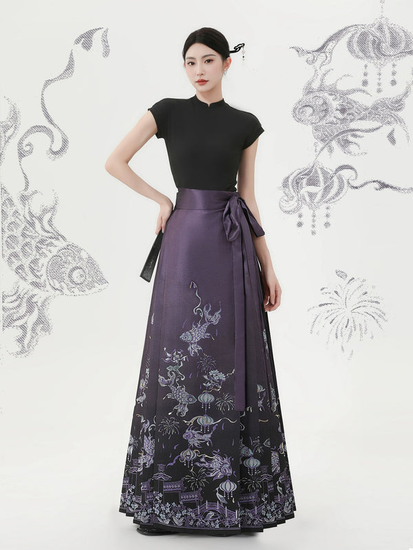 Han Song [Fish Lantern Solemn] Purple Horse Dress Short Sleeve Set 2025 New National Style Hanfu Skirt