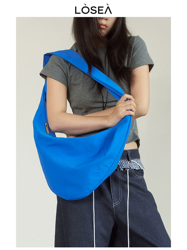 LOSEA Large Capacity Casual Croissant Women's Bag  New Crossbody Shoulder Bag Versatile Blue Dumpling Bag