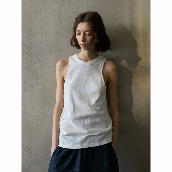 Camiseta interior básica de algodón versátil con textura de nieve y estampado de nieve para mujer M8483 
