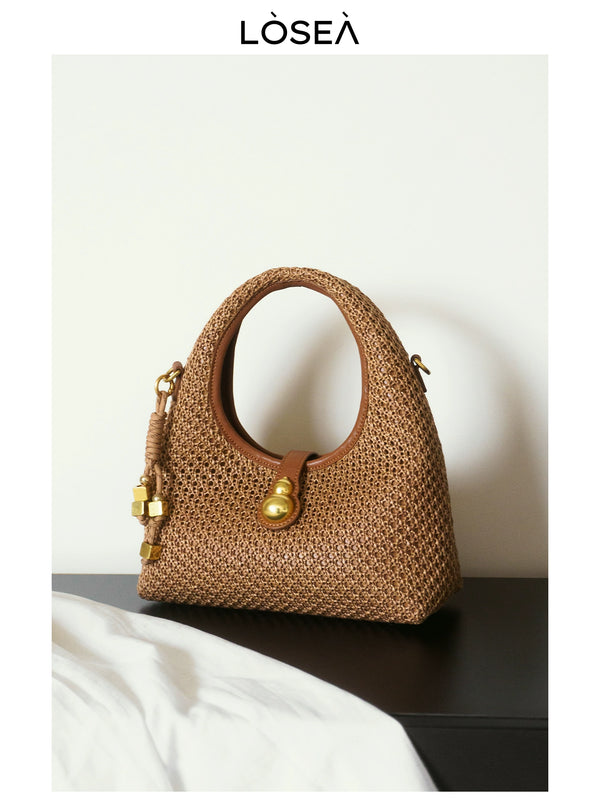 LOSEA Original "Songming" Oriental Aesthetic Gourd Straw Bag Women's  New Vacation Style Shoulder Bag