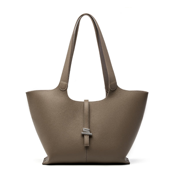 Bolso de mano de gran capacidad, versátil, de piel para mujer, modelo popular de principios de otoño, primera capa de piel de vaca, con campanillas de viento, bolso de hombro