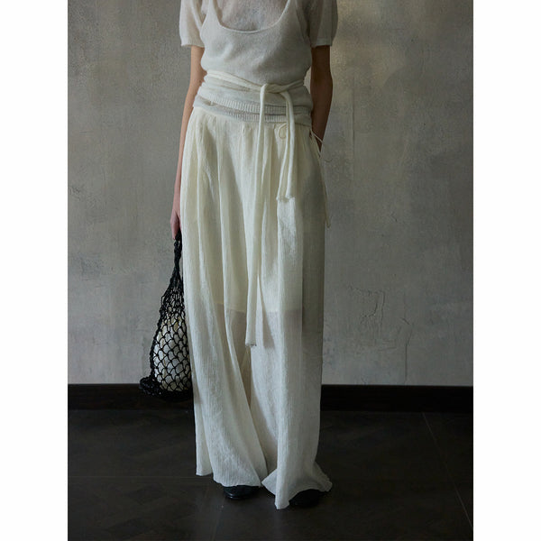 [Knowledge] Tencel texture pleated wide-leg pants women's spring new commuter versatile casual trousers M7095
