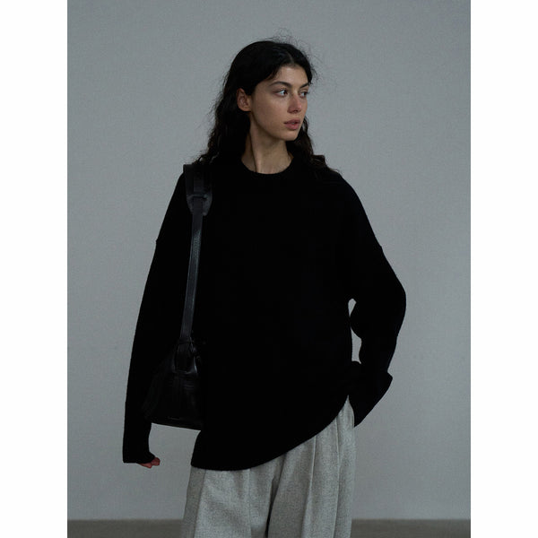 Suéter sencillo de cuello redondo de mezcla de lana de alpaca para otoño e invierno, nuevo jersey de mujer de talla mediana y larga M7298 