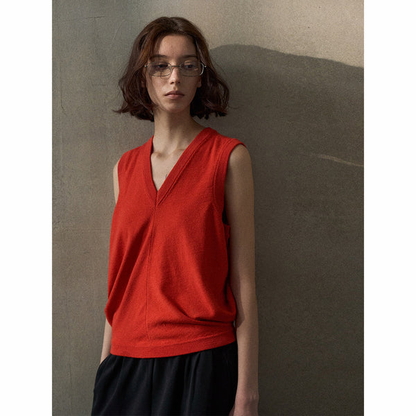 Chaleco de cuello en V con bolsillo tridimensional para desplazamientos, nuevo top informal de punto sencillo de primavera M8417 
