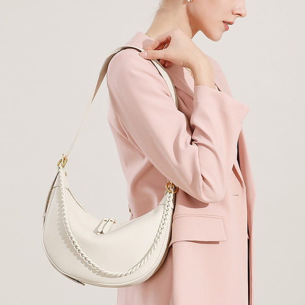 Bolso de mano versátil con cadena de cuero para mujer, bolso de hombro con textura y tendencia.