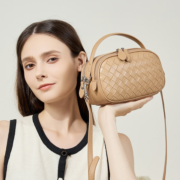 Bolso de mujer versátil y tejido a la moda, bolso de hombro de cuero con doble cremallera, nuevo bolso informal portátil de verano