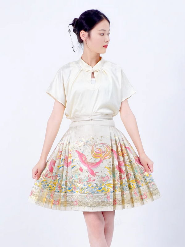 White woven gold horse dress short 2025 new national style skirt women's adult new Chinese style can usually wear Hanfu